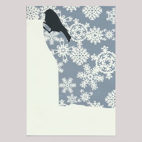 
        Bird, with bottle of milk, in the background with snowflakes.